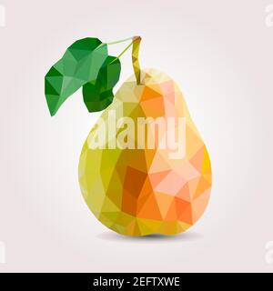 Fresh, nutritious and delicious Pear. Strawberry blossom. Label design elements. illustration. Fruit ingredients in the triangulation technique. The p Stock Vector