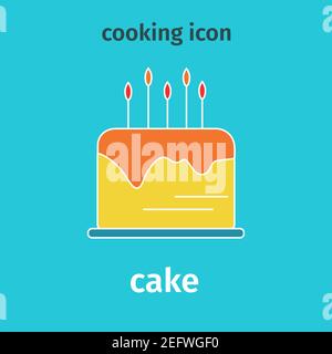 Colored cake icon. Vector, flat illustration of cake. A bright confection. Object and inscription. Stock Vector