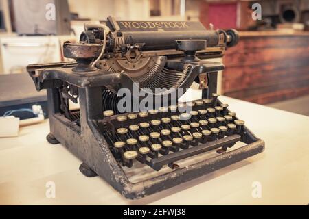 Old antique Woodstock typewriter in a museum Stock Photo