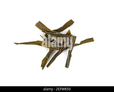 Dried kombu seaweed Japanese dry kelp isolated on white background Stock Photo