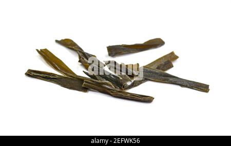 Dried kombu seaweed Japanese dry kelp isolated on white background Stock Photo