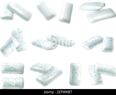 Set of realistic chewing gums in shape of pads with blue and green inclusions isolated vector illustration Stock Vector