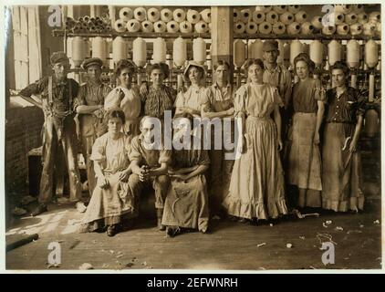 Operatives in Indianapolis Cotton Mill. Noon Hour. Aug., 1908. Wit., E. N. Clopper.