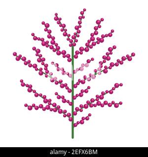 Simple minimalistic bright green branch with pink berries. Flower collection of colorful plants for seasonal decoration . Stylized icons of botany. St Stock Vector