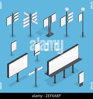 Billboard isometric set on blue background isometric isolated vector illustration Stock Vector