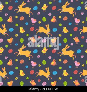 Cute Easter Rabbit, Chicken Seasonal Decorative seamless vector pattern Stock Vector