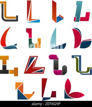 L letter icons template for corporate or business company and brand name emblem. Vector letter L set in different abstract shape in red, green, blue a Stock Vector