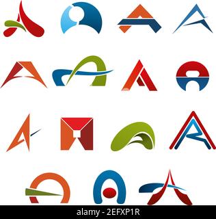 A letter icons tempates for corporate or business company name emblems. Vector set of A letter in abstract shape in red, green, blue and yellow colors Stock Vector