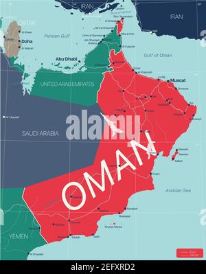 Oman Political Map With Capital Muscat National Borders And Stock Oman Country Detailed Editable Map With Regions Cities And Towns Roads And Railways Geographic Sites Vector Eps 10 File 2efxrd2