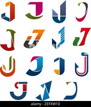 J letter icons template for corporate or business company and brand name emblem. Vector letter J set in different abstract geometric shapes and colors Stock Vector