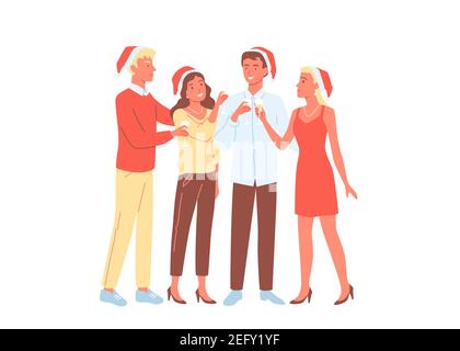 People friends party celebration, young happy man woman celebrate New Year holiday Stock Vector