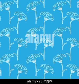 Seamless floral pattern with chrysanthemums over blue Stock Vector