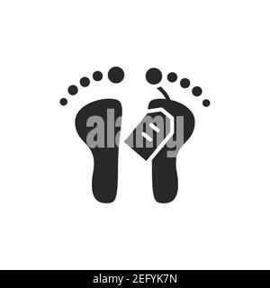 Feet with tag color line icon. Isolated vector element. Outline pictogram for web page, mobile app, promo Stock Vector