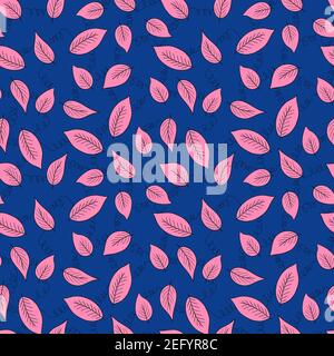 Floral seamless pattern with pink exotic leaves on blue background. Tropic branches. Fashion vector stock illustration for wallpaper, posters, card Stock Vector