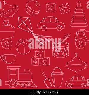 Red seamless pattern with toys silhouettes Stock Vector