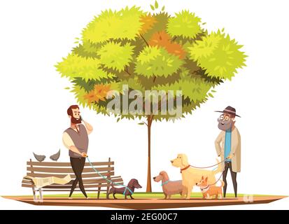 Dog owner concept with walking in the park symbols  cartoon vector illustration Stock Vector