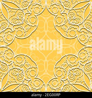 Yellow lace seamless hand drawn background with circle ornament Stock Vector