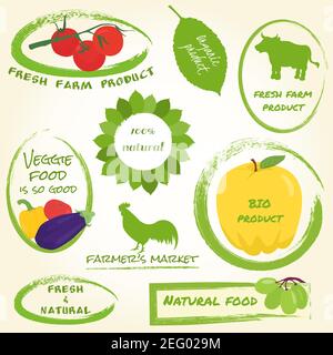 Set of fresh food and farm labels Stock Vector