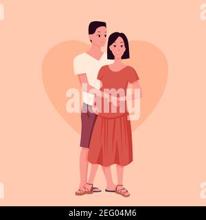 Happy young married couple people standing together, concept of pregnancy family Stock Vector