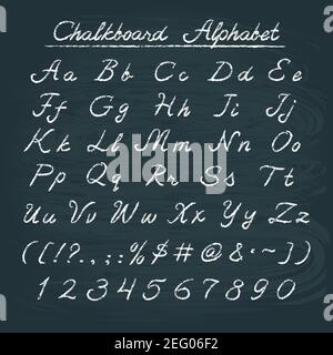 Hand drawn chalkboard alphabet with numbers and punctuation marks Stock Vector