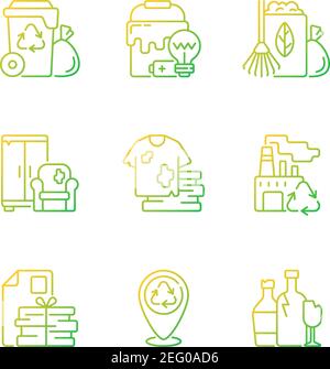 Waste disposal gradient linear vector icons set Stock Vector