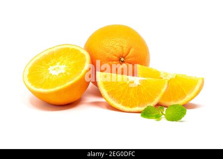 Sliced fresh tropical oranges isolated on white background Stock Photo