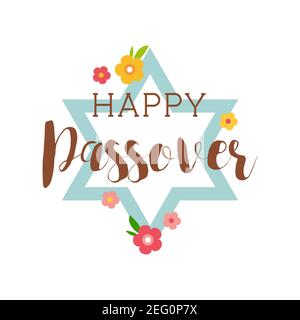 happy passover greeting card with David star and flowers. Pesah celebration concept , Jewish Passover holiday. Stock Vector
