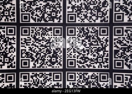 Qr code abstract pattern background, black and white, horizontal Stock Photo