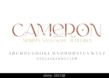 Modern sans serif elegance font. Classic minimal high contrast wedding font. Uppercase only. Vector illustration. Stock Vector
