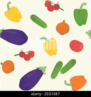 Colorful seamless pattern with various cartoon vegetables Stock Vector