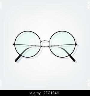 Rounded eyeglasses on grey background. Vector illustration, flat design Stock Vector