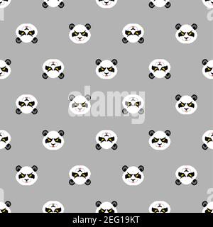 Angry Panda pixel art pattern seamless. 8 bit Panda head background. vector texture Stock Vector