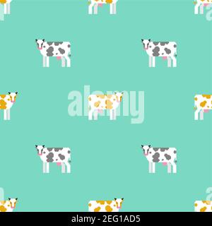 Cow pixel art pattern seamless. 8 bit farm animal backgroundn. vector ornament Stock Vector
