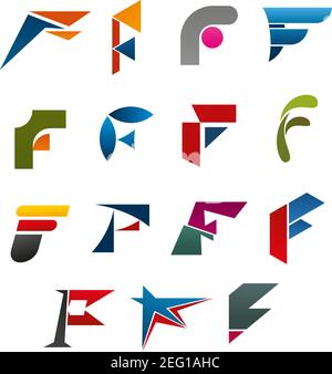 Business corporate identity symbol of letter F. Abstract colorful figure, star and circle in shape of F alphabet character isolated icon for business Stock Vector