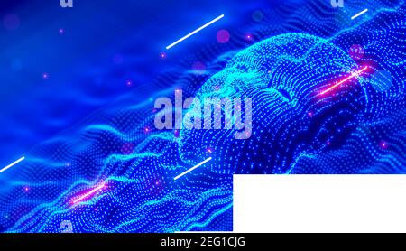 Abstract face of artificial intelligence consists glows dots or particles. Technology background. Robot head mind in cyberspace. AI or neural network Stock Vector