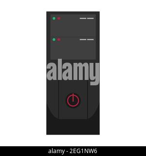 Computer case technology desktop hardware illustration vector. Modern PC computer case server tower system icon equipment box. Digital workstation tow Stock Vector
