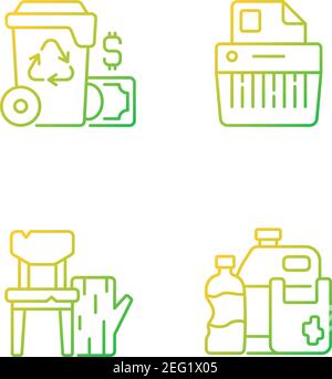 Managing waste gradient linear vector icons set Stock Vector