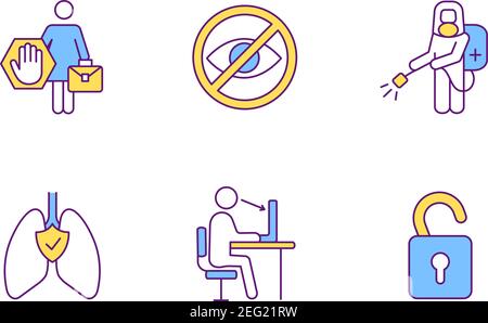 Employees protection RGB color icons set Stock Vector