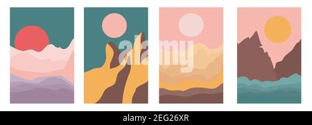 Landscape in boho minimal style vector illustration Stock Vector
