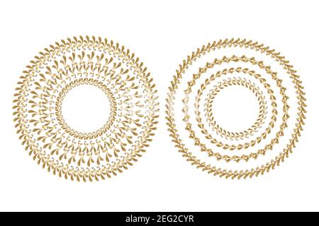 Golden frame with floral ornament in circle on white background. Template round lace border. Luxury mandala. Decorative holiday vector stock Stock Vector