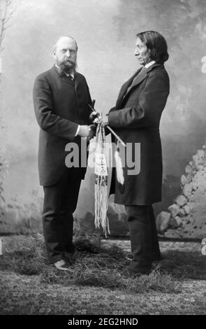 Paleontologist Othniel Charles Marsh (1831-1899) and Lakota chief Red Cloud (1822-1909) in New Haven, Connecticut, in 1883. Stock Photo