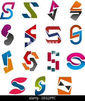 S letter icons template for corporate or business company and brand name emblem. Vector letter S set in different abstract geometric shapes and colors Stock Vector
