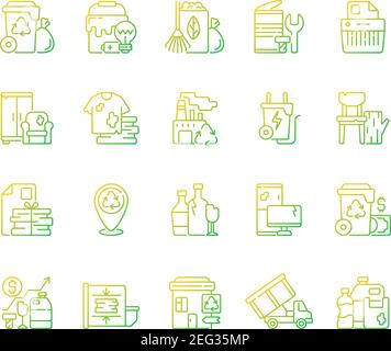 Waste management gradient linear vector icons set Stock Vector