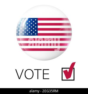 USA vote 2020. Elections in America. Voting for the president of America. Glass light ball with flag of USA. Round sphere, template icon. American Stock Vector