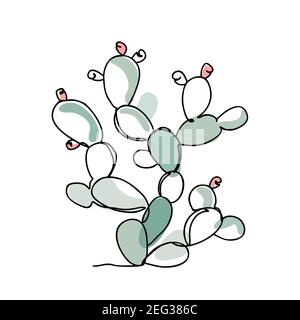 Prickly Pear Cactus vector in modern single line art style. Continuous line drawing, aesthetic contour for home decor, posters, wall art, or t-shirt Stock Vector