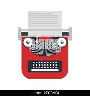 Typewriter paper vector illustration retro keyboard type equipment icon. Antique typewriter office editor object machine paper. Manual machine author Stock Vector