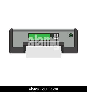 Office printer technology vector illustration. Computer printer paper machine equipment design icon. Document printout symbol device. Multifunction of Stock Vector