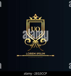 UO Letter Initial with Royal Template.elegant with crown logo vector, Creative Lettering Logo Vector Illustration art. Stock Vector