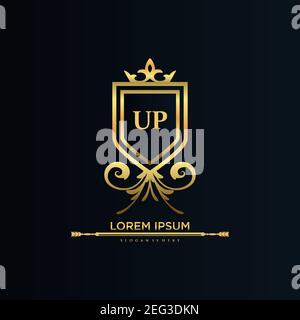 UP Letter Initial with Royal Template.elegant with crown logo vector, Creative Lettering Logo Vector Illustration art. Stock Vector