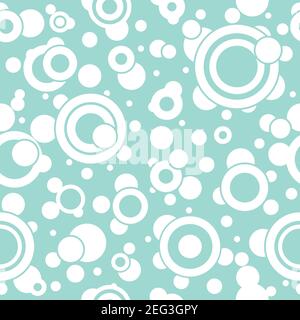 Seamless abstract pattern with white and empty overlapping circles of different size. Bubbles and bulbs on powder blue background. Vector. Bright desi Stock Vector